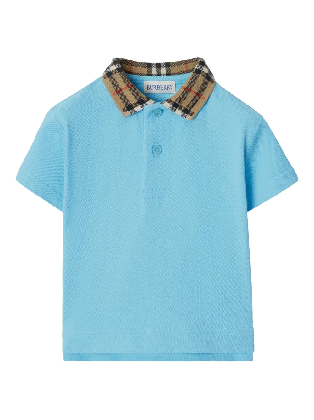 Burberry Kids Katoenen poloshirt met geruite afwerking Blauw