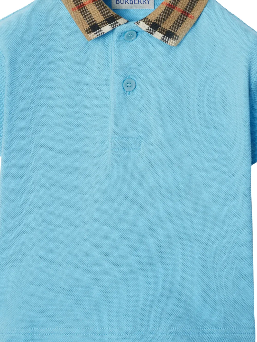 Burberry Kids Katoenen poloshirt met geruite afwerking Blauw