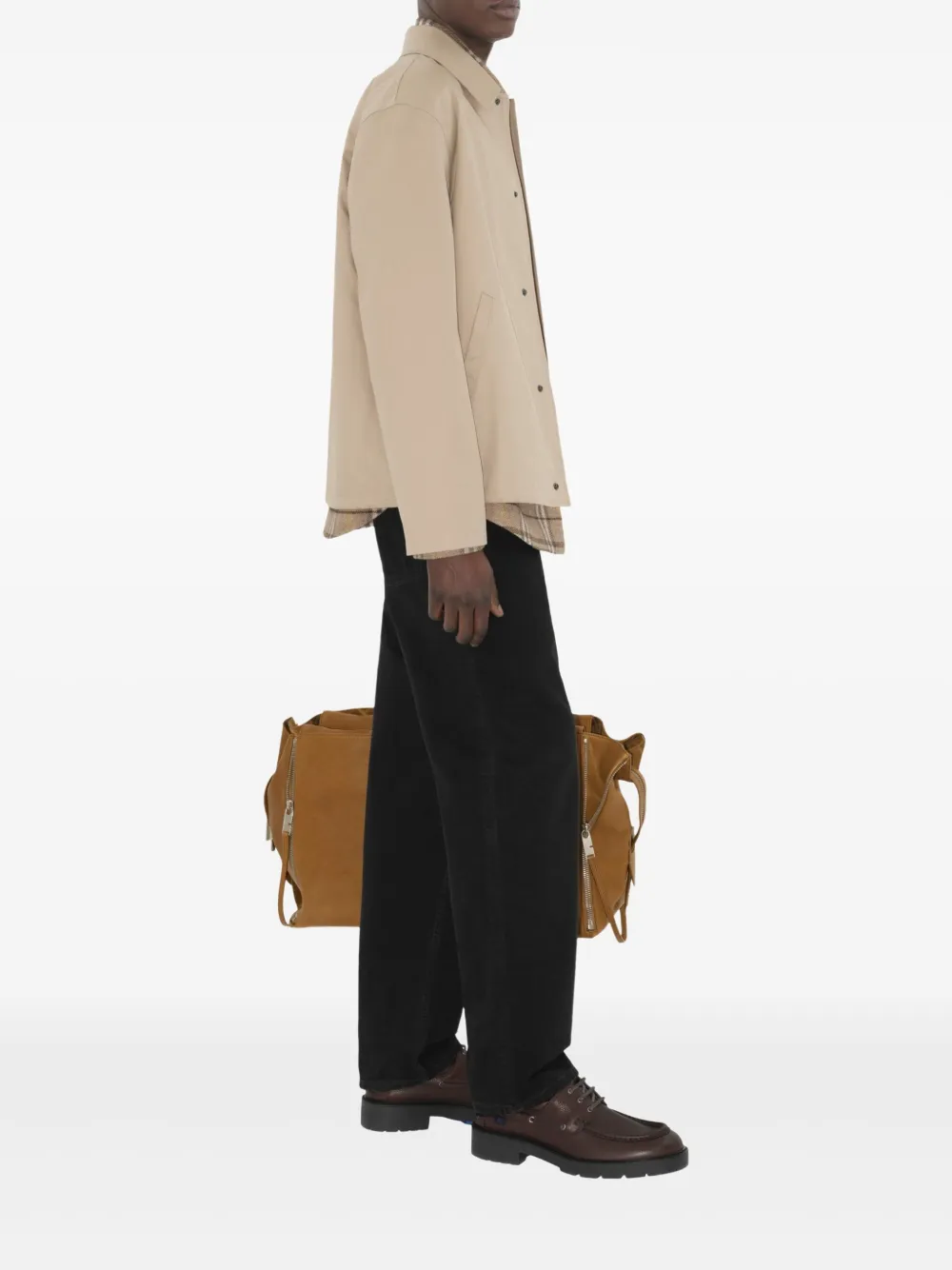 Burberry Gabardine Jacket With Collared Neck And Side Pockets In Neutrals