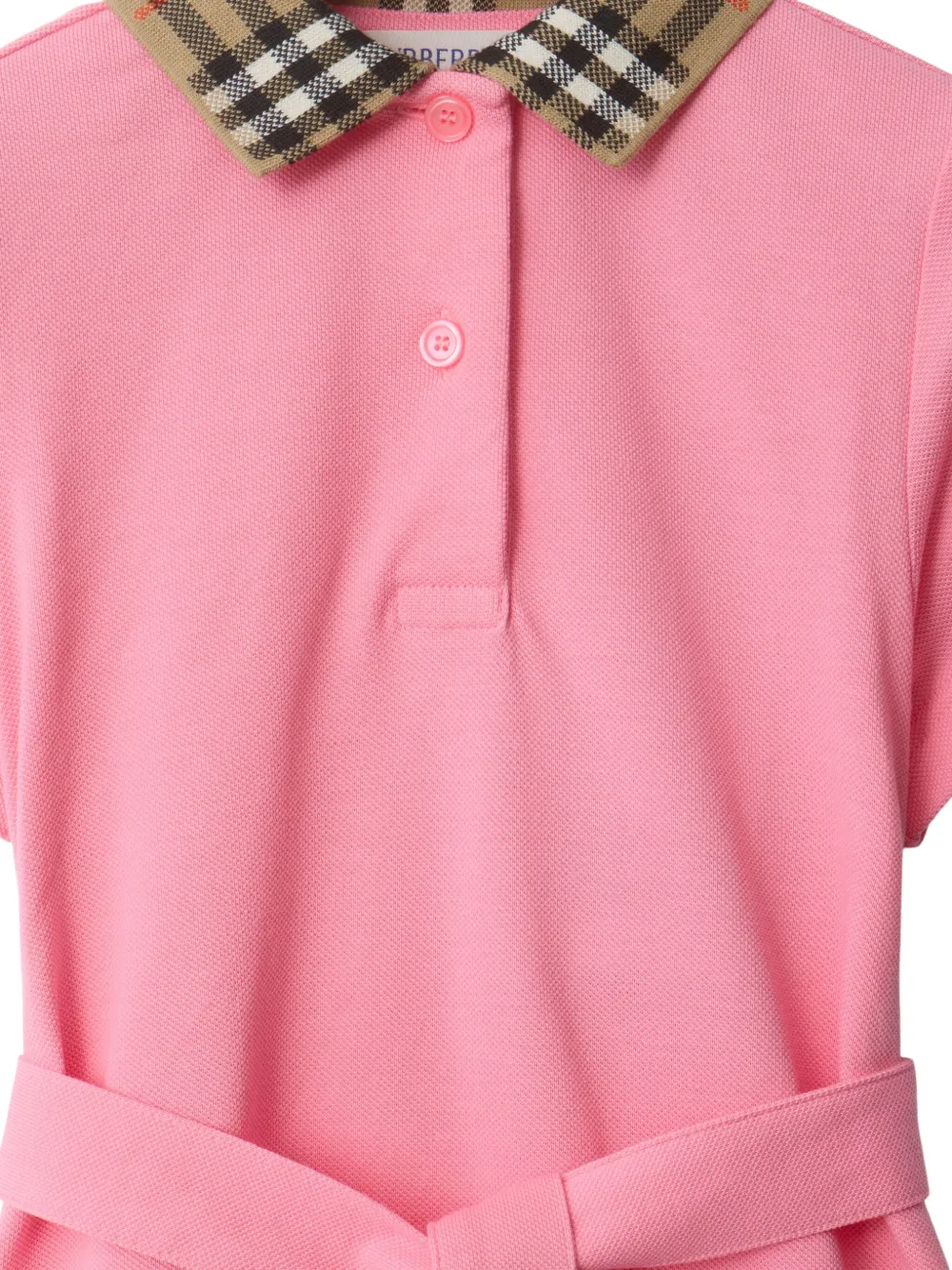Burberry Kids Katoenen jurk met geruite kraag Roze