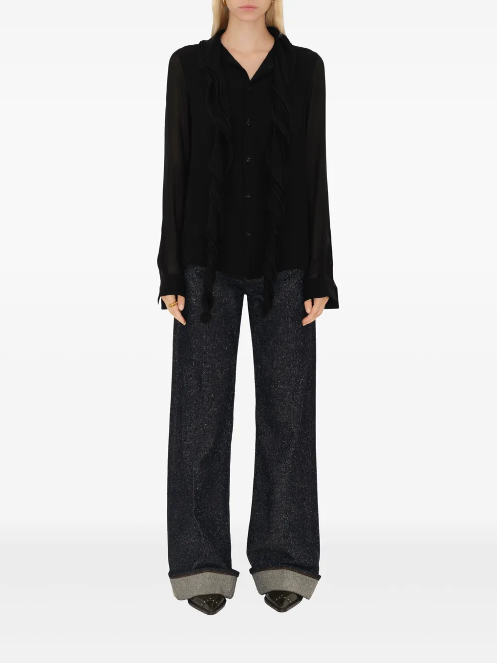 Burberry ruffled silk blouse - Zwart