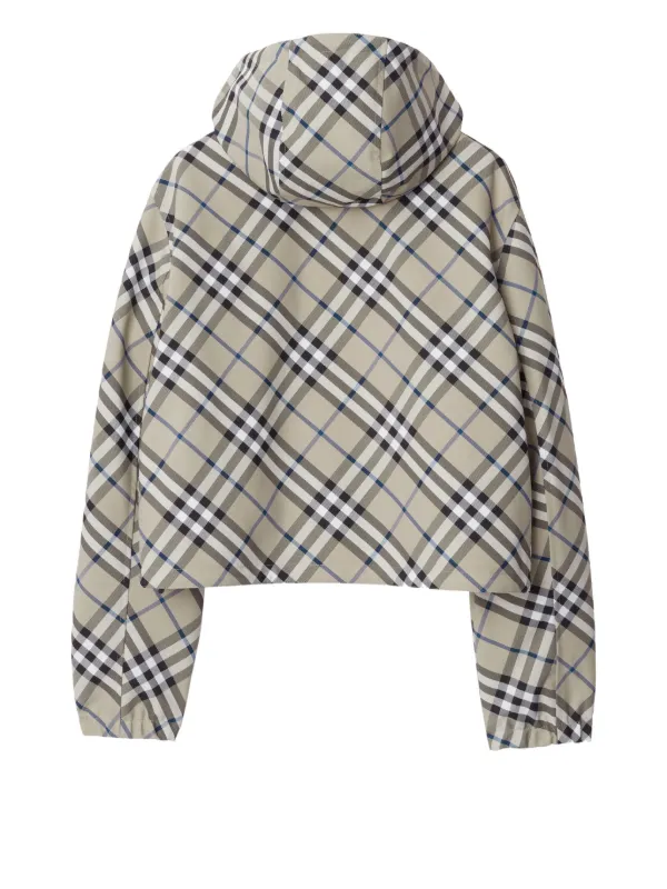BURBERRY チェック柄 クロップドジャケット BURBERRY ツイル クロップドジャケット チェック柄 フード付き