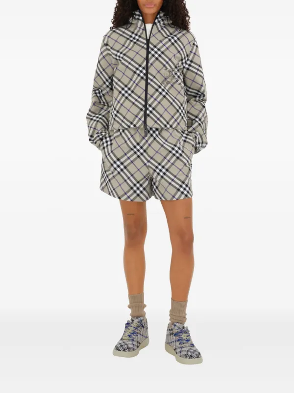 BURBERRY チェック柄 クロップドジャケット クロップド チェック デニムジャケット (グレイン) - ウィメンズ