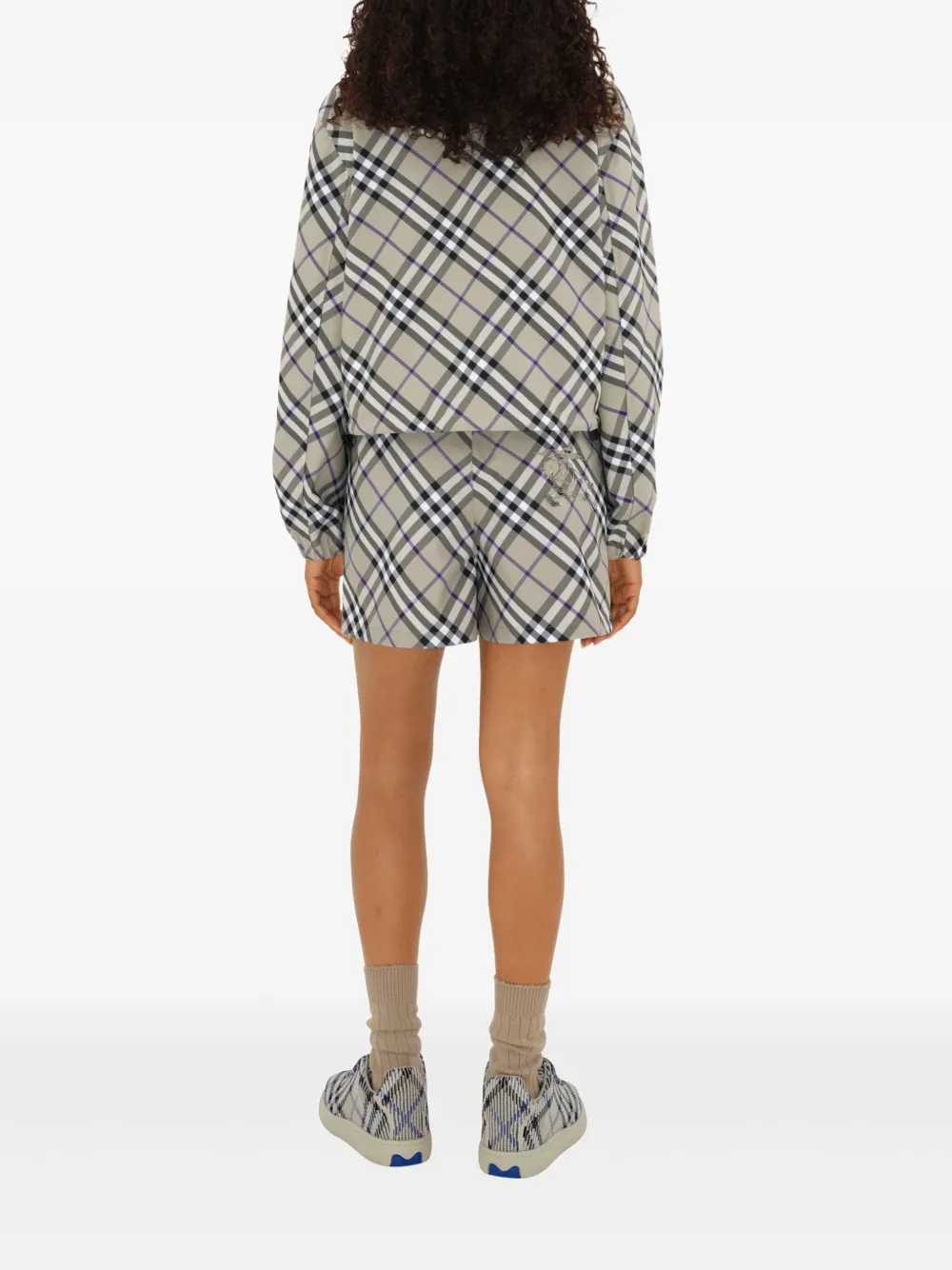Shop Burberry Cropped Reversible Check Jacket In Grey