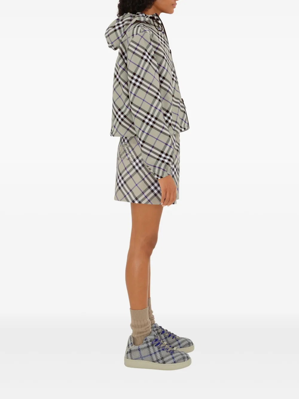 Shop Burberry Cropped Reversible Check Jacket In Grey