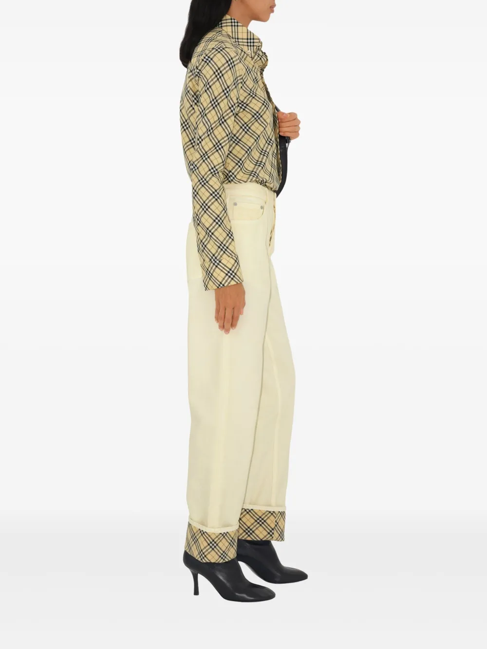 Shop Burberry Check Detailing Jeans In Neutrals