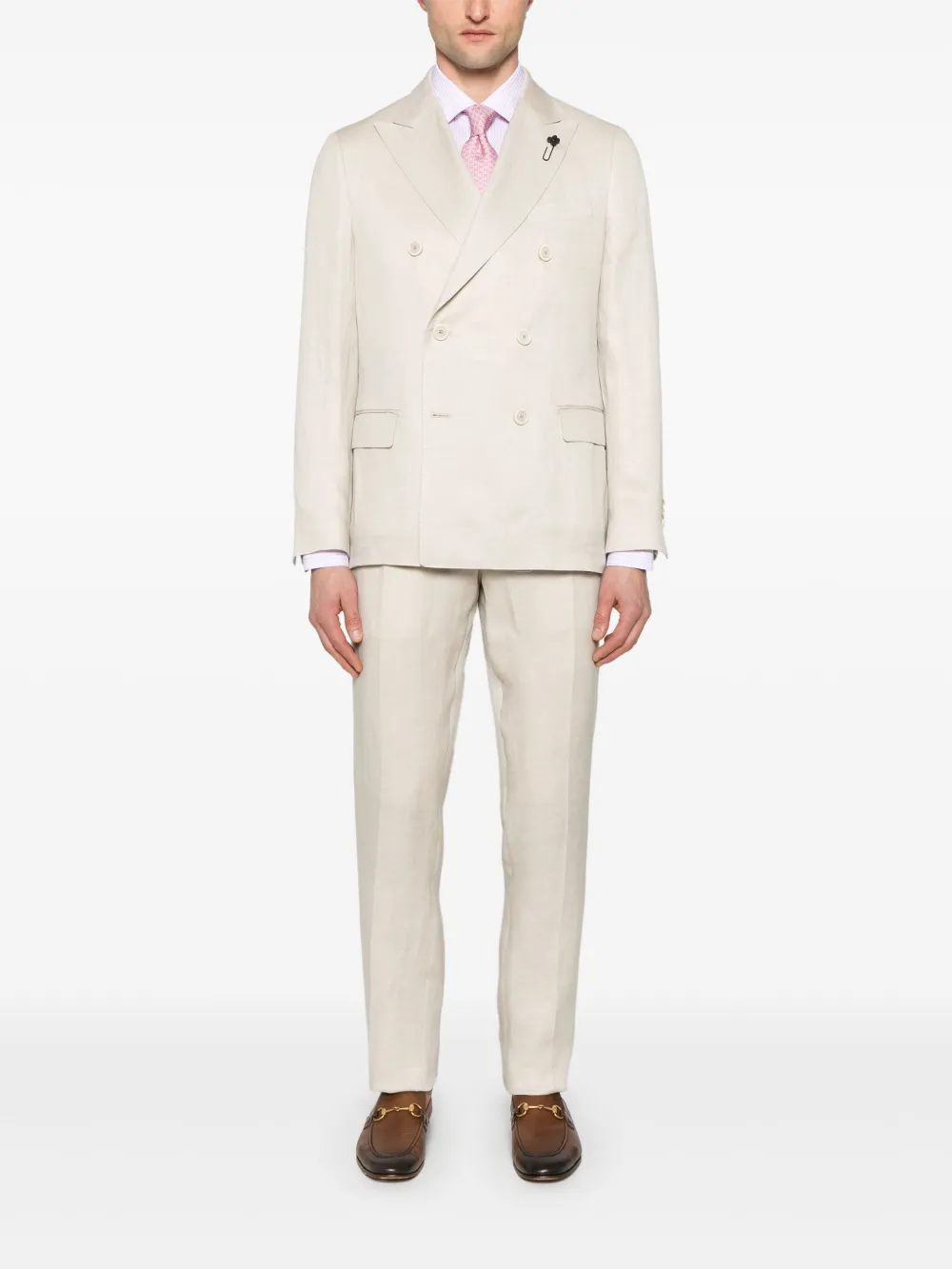 Lardini Double-breasted Suit In Neutrals