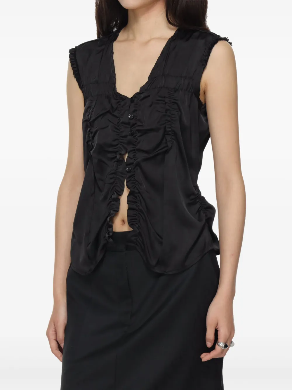 Low Classic Gedrapeerde mouwloze blouse Zwart