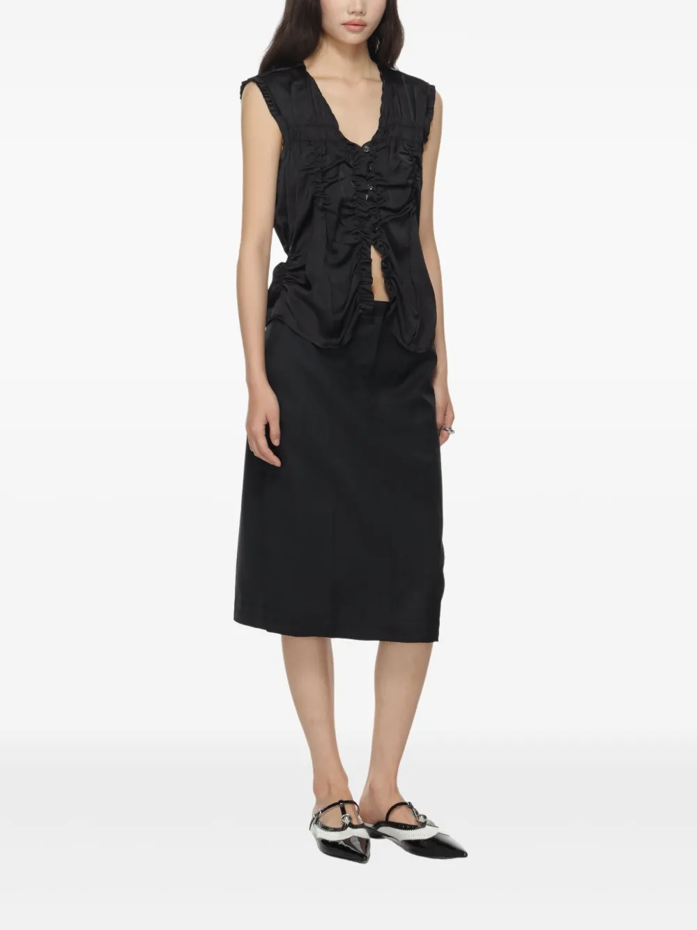 Low Classic Gedrapeerde mouwloze blouse Zwart