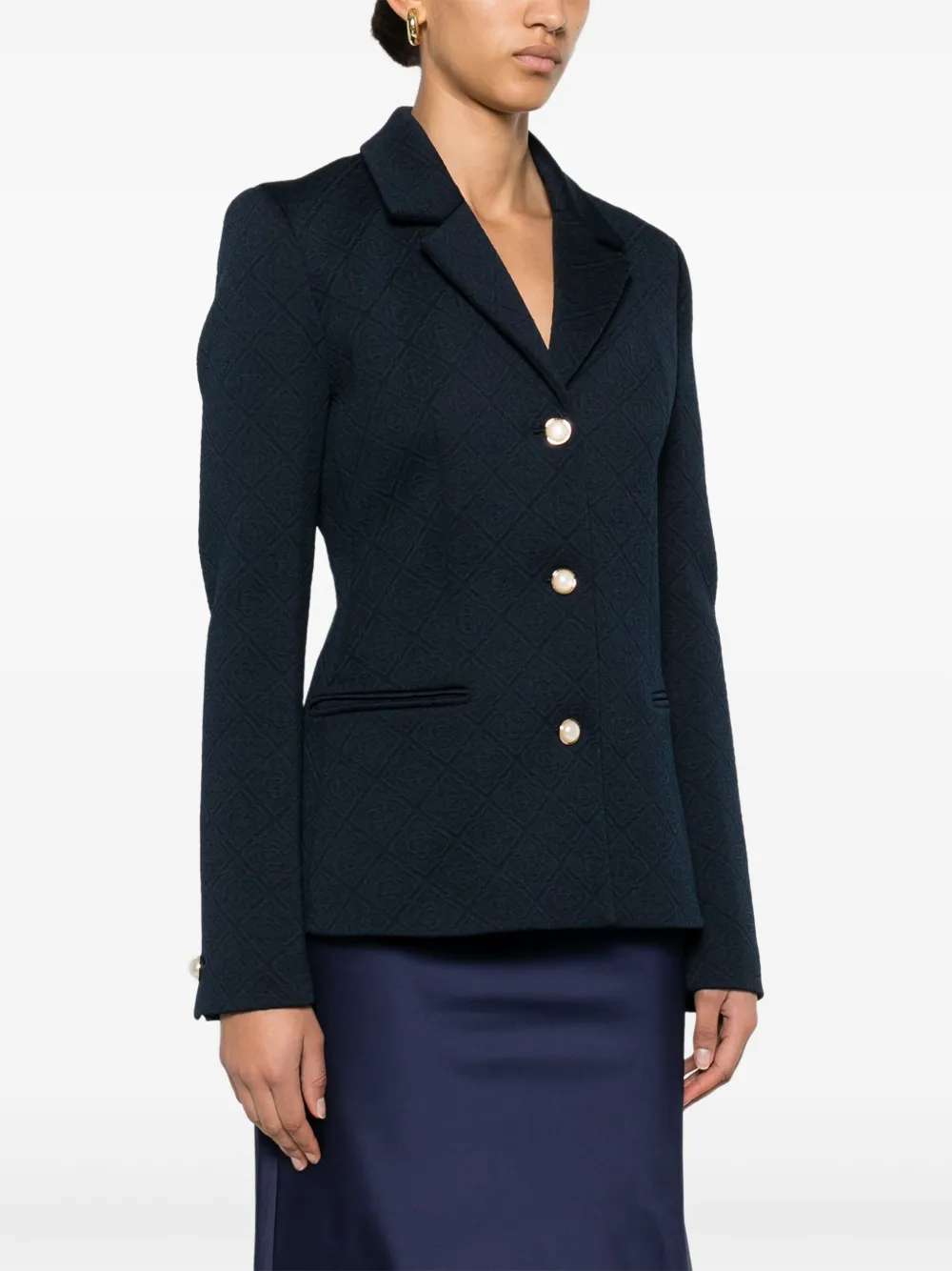 Casablanca Pak met enkele rij knopen en monogram-jacquard Blauw