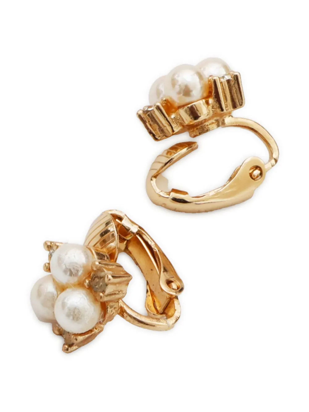Pre-owned Dior 2000s Faux-pearl Clip-on Earrings In Gold
