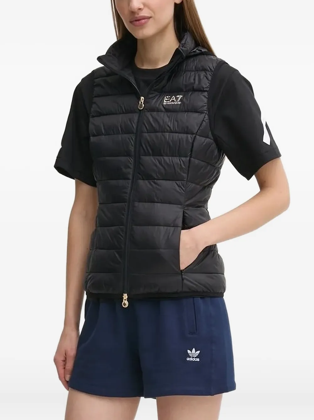 Ea7 Hooded Quilted Gilet In Black