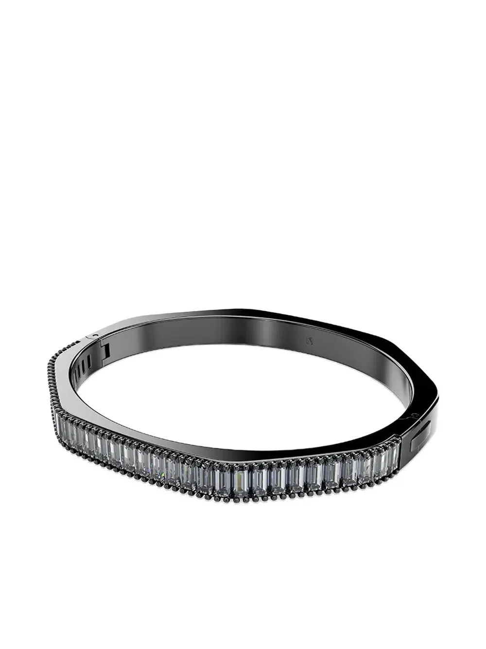 Swarovski Matrix Baguette Cut Blue Ruthenium Plated Bangle Bracelet In Black