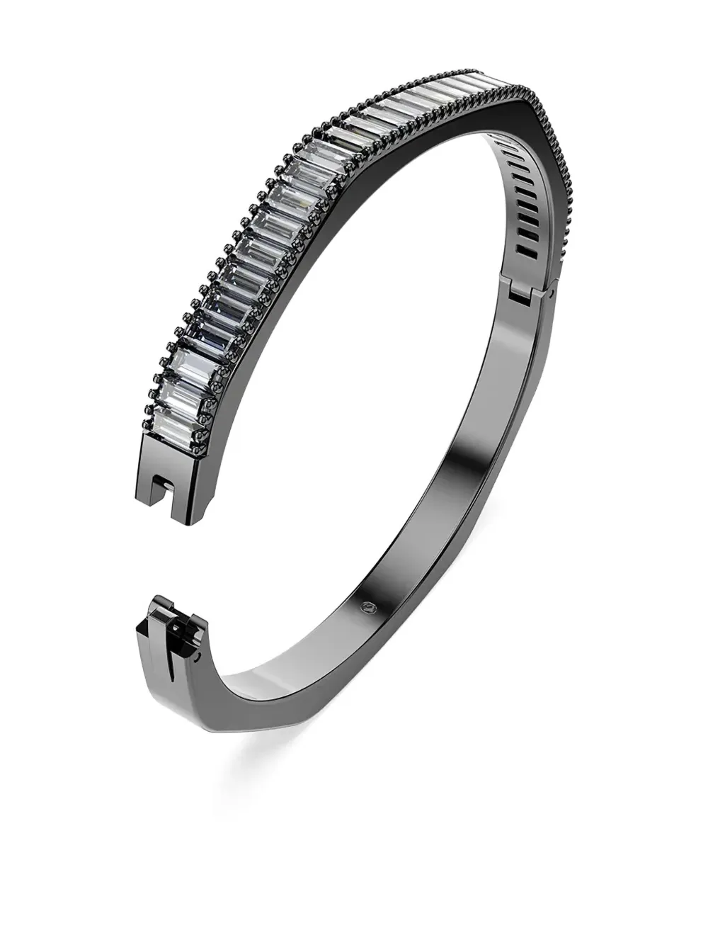Swarovski Matrix Baguette Cut Blue Ruthenium Plated Bangle Bracelet In Black