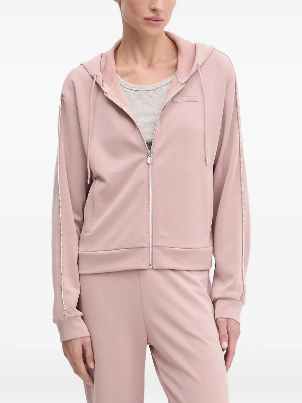 Ea7 Emporio Armani rhinestone-trimmed hooded tracksuit set Roze