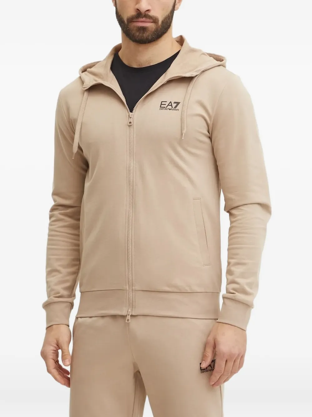 Ea7 Emporio Armani Hoodie met logoprint en rits Bruin