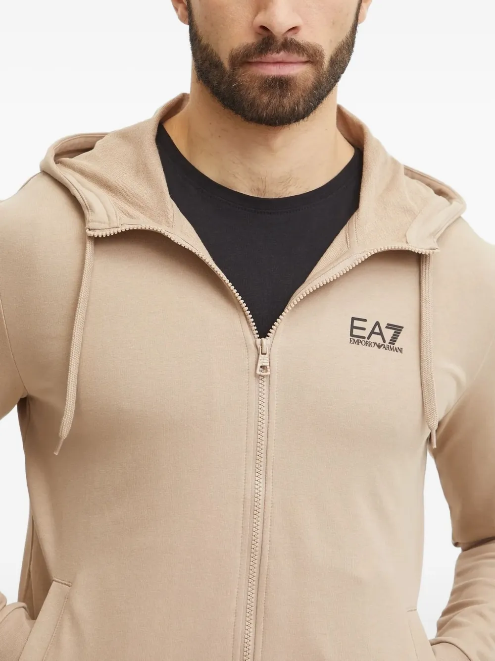 Ea7 Emporio Armani Hoodie met logoprint en rits Bruin