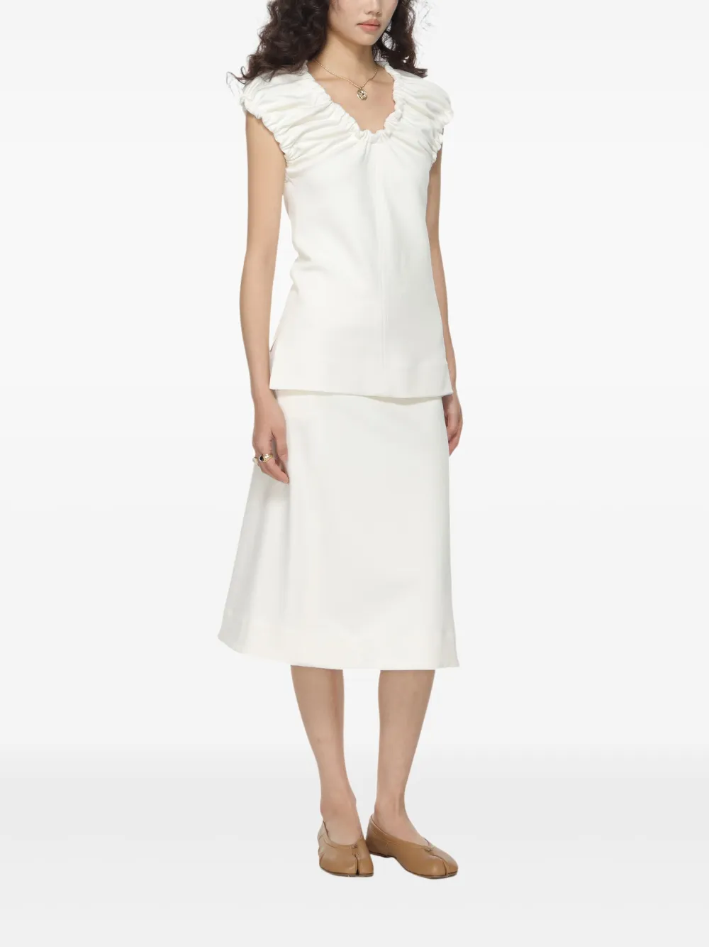 Jil Sander Gathered Blouse In 白色