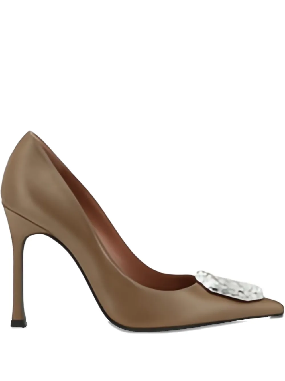Amina Muaddi 105mm Camelia crystal-embellished pointed-toe pumps Brown