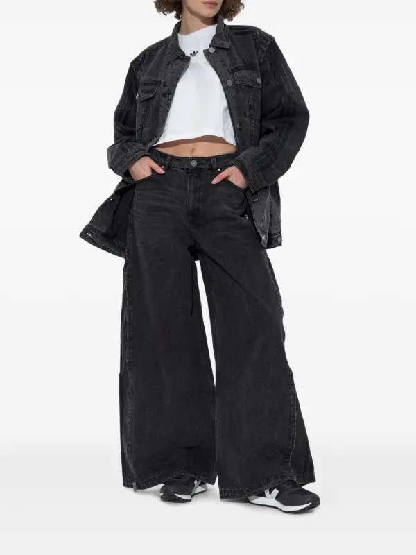 Adidas zip-detail wide-leg Jeans | Black | FARFETCH