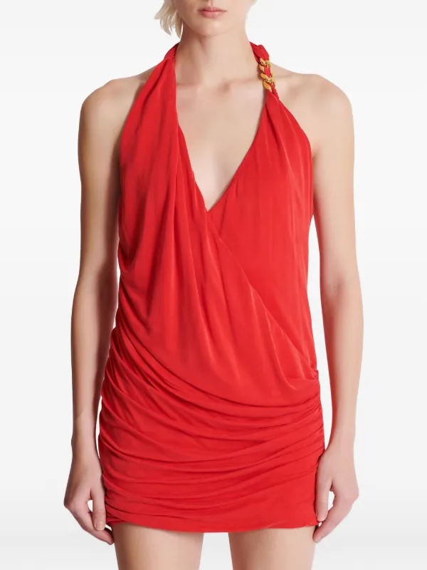 Balmain ドレープ ホルターネック ミニドレス | レッド Balmain ドレープ ホルターネック ミニドレス | レッド