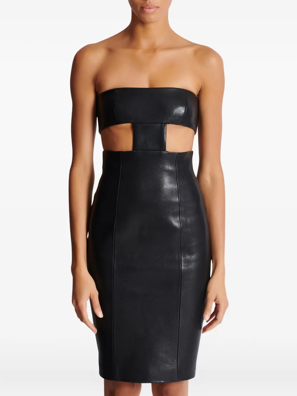 Balmain Leren strapless mini-jurk Zwart