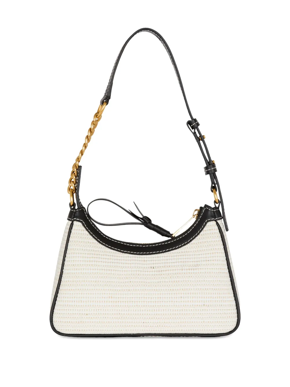 Balmain B-army Shoulder Bag In Raffia And Leather In Neutrals