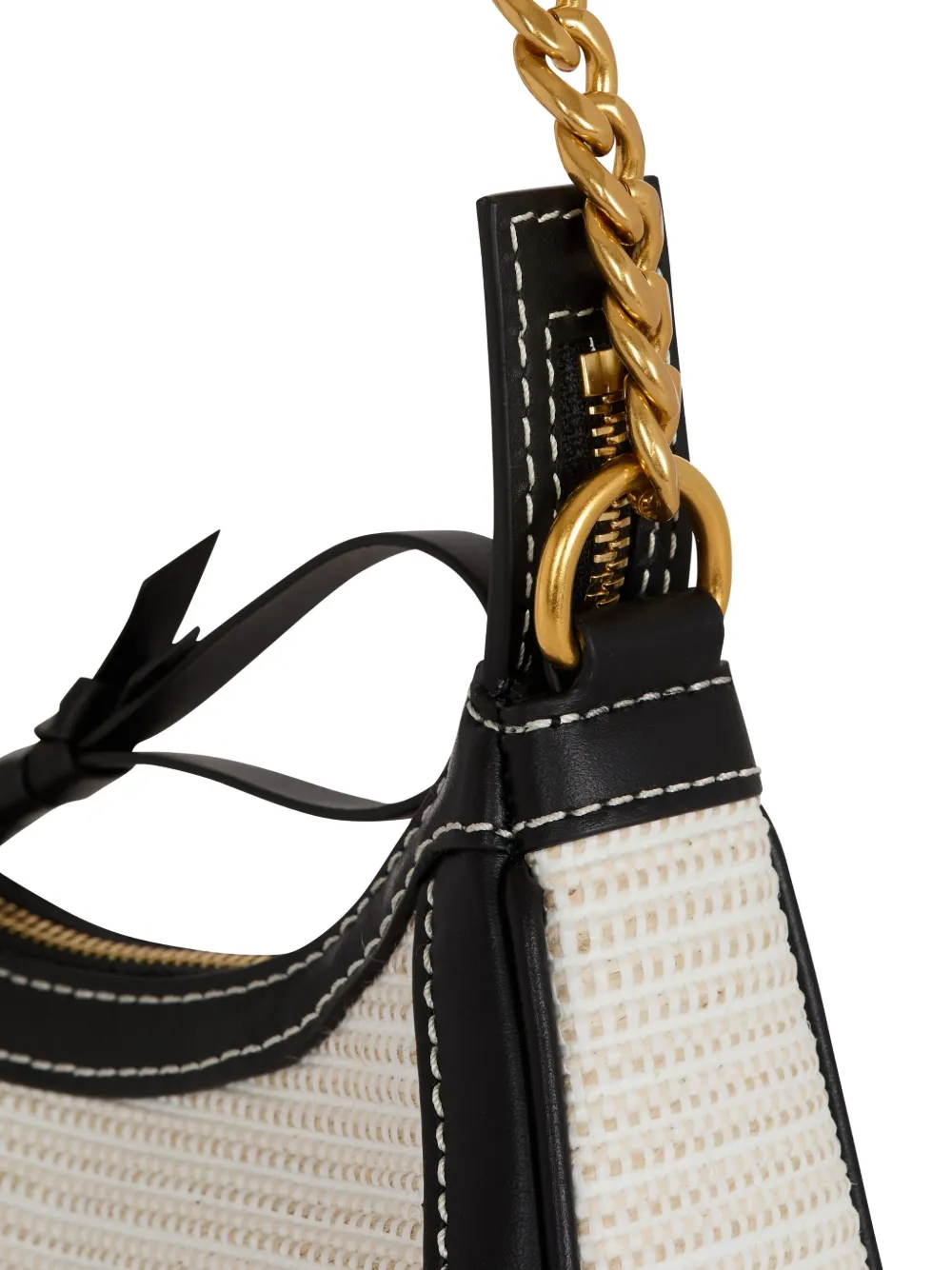 Balmain B-army Shoulder Bag In Raffia And Leather In Neutrals