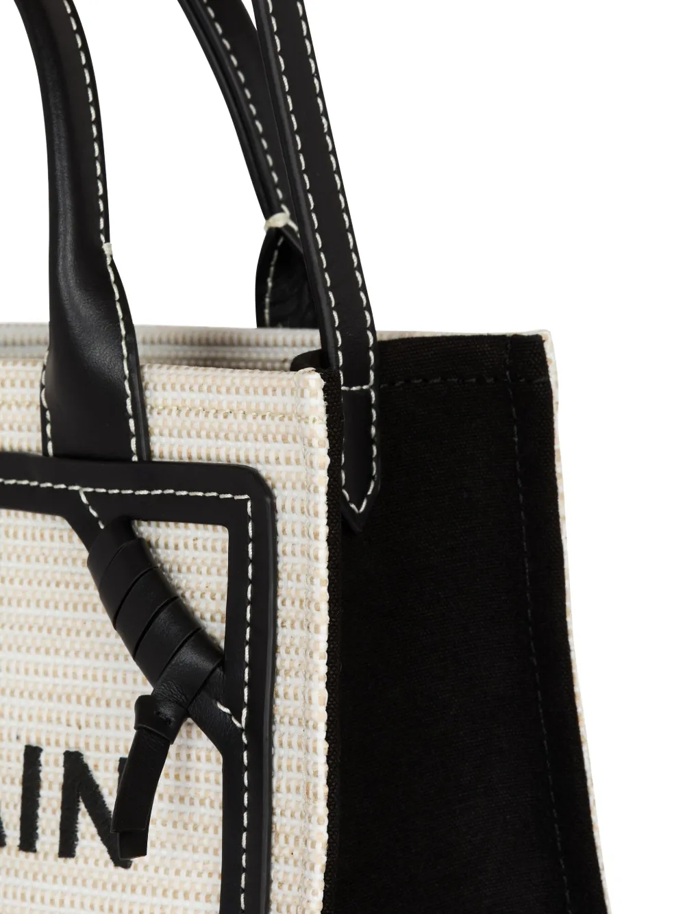 Balmain B-army Medium Shopper Tote Bag In Raffia And Leather In 灰色