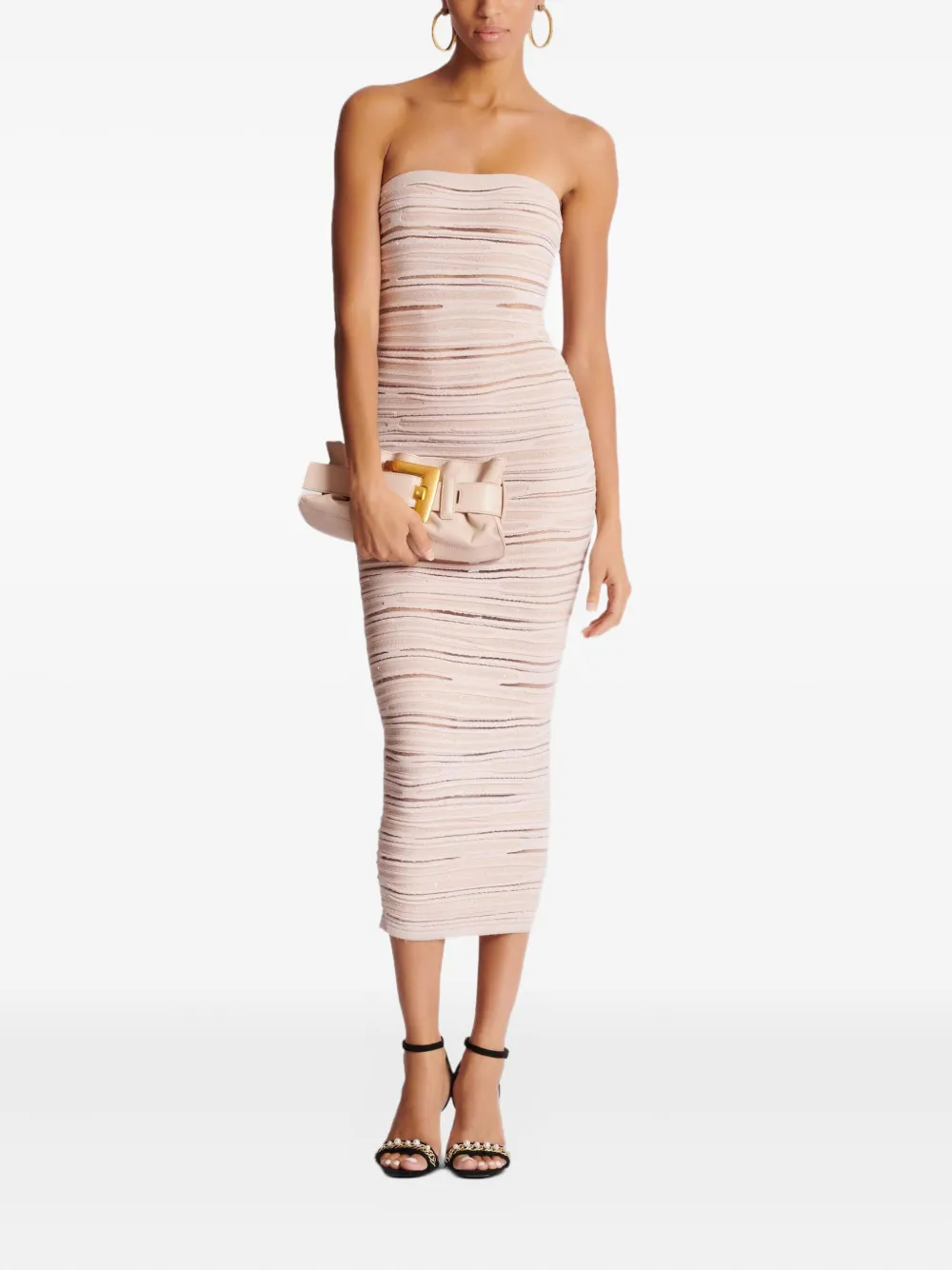 Balmain Gebreide strapless midi-jurk - Beige