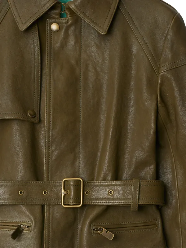 Burberry Belted Leather Jacket | Green | FARFETCH