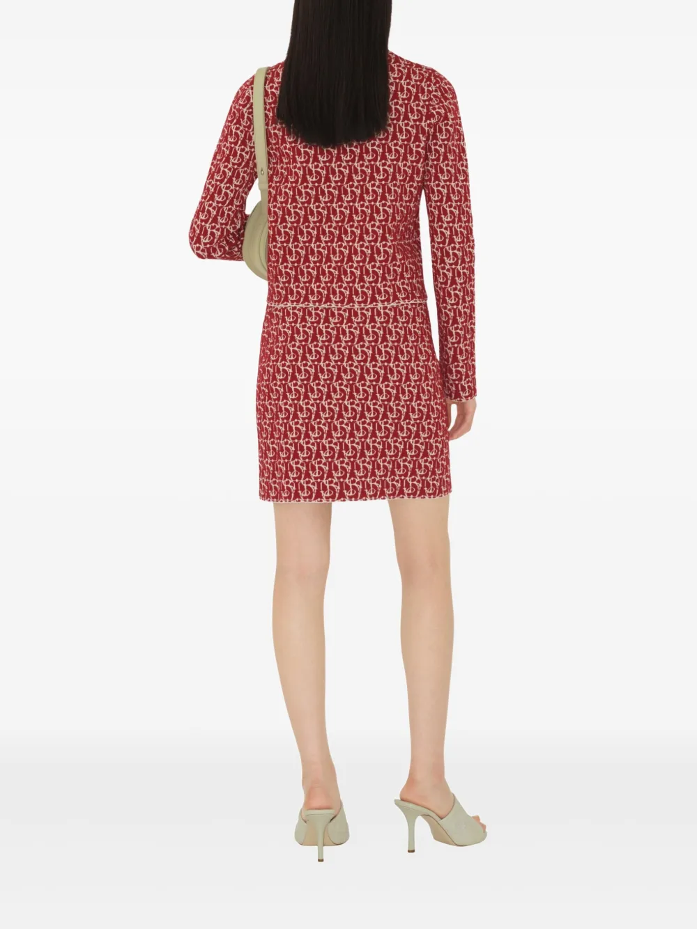 Shop Burberry B Charm Jacquard-pattern Skirt In Red