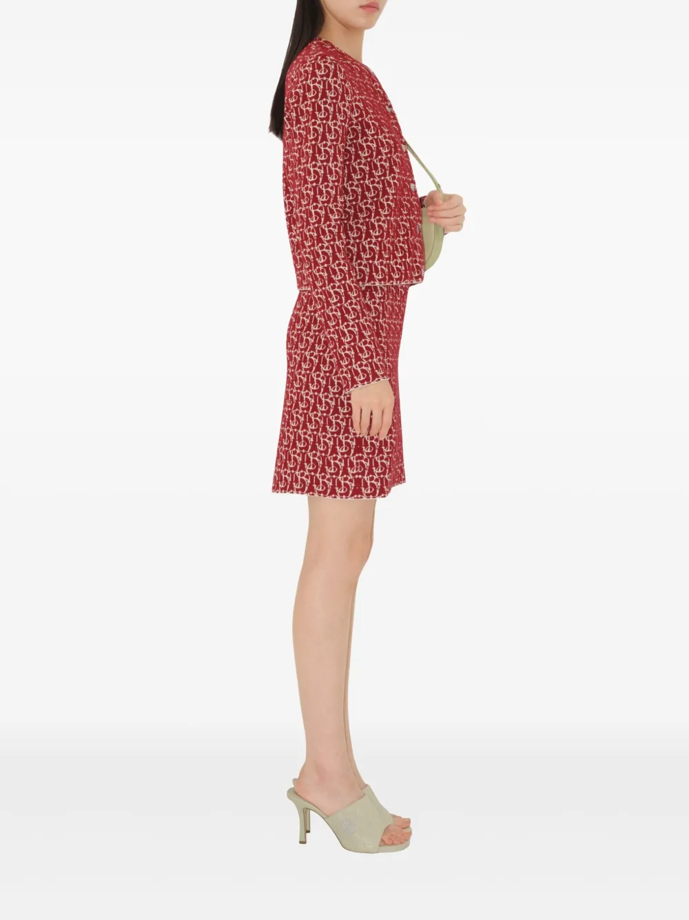 Shop Burberry B Charm Jacquard-pattern Skirt In Red