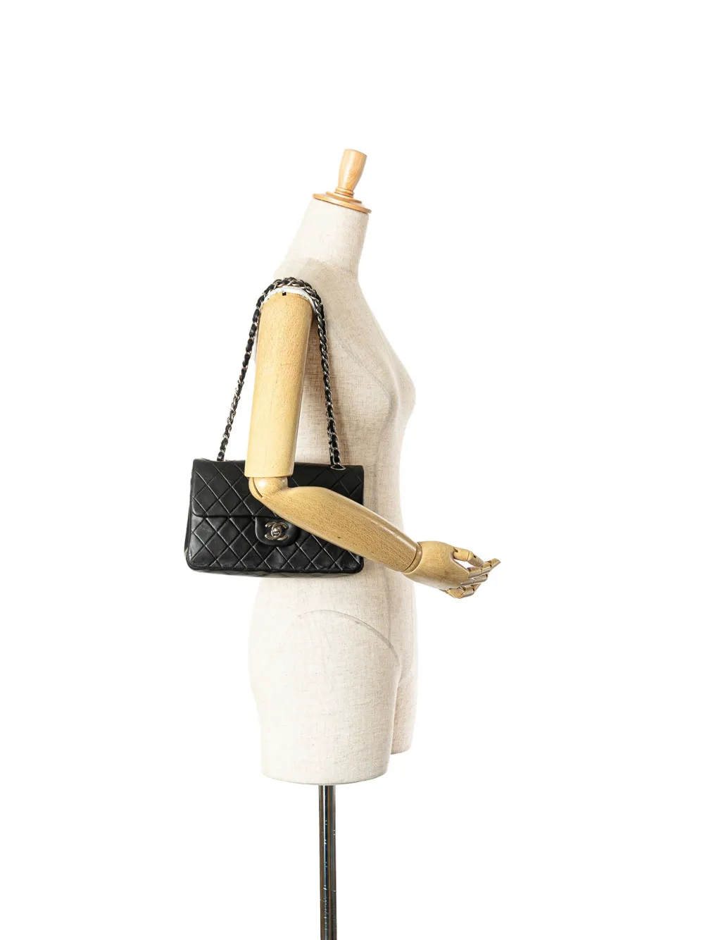 CHANEL Pre-Owned 2003-2004 kleine Classic Double Flap lamsleren schoudertas - Zwart
