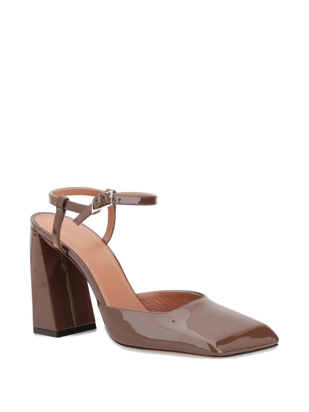 Amina Muaddi 60mm Camelia patent-leather ankle-strap pumps Brown