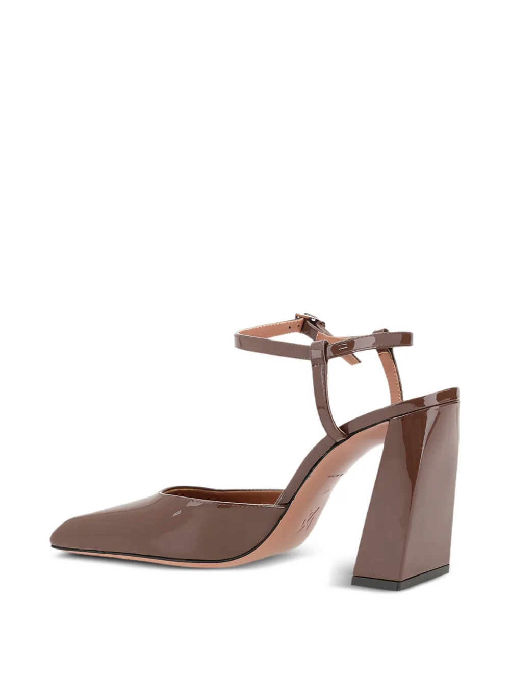 Amina Muaddi 60mm Camelia patent-leather ankle-strap pumps Brown