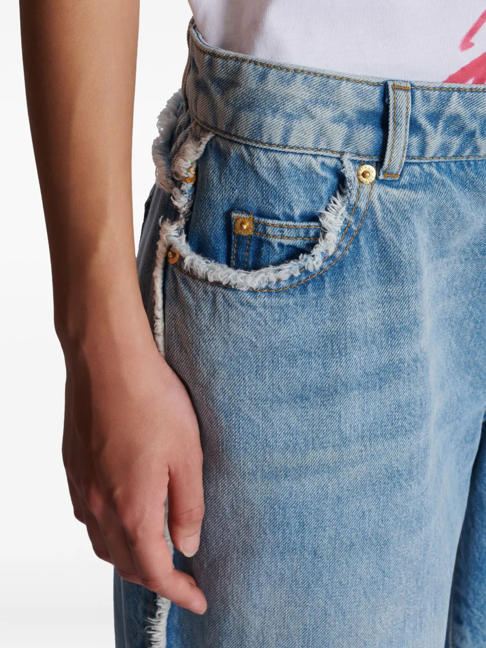 frayed-trim straight-leg jeans