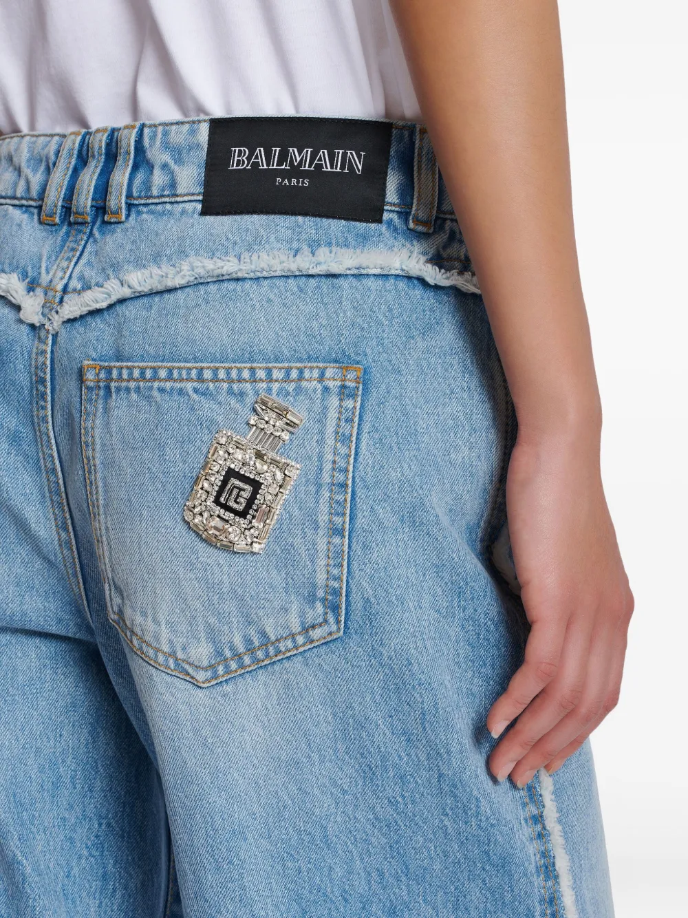 frayed-trim straight-leg jeans