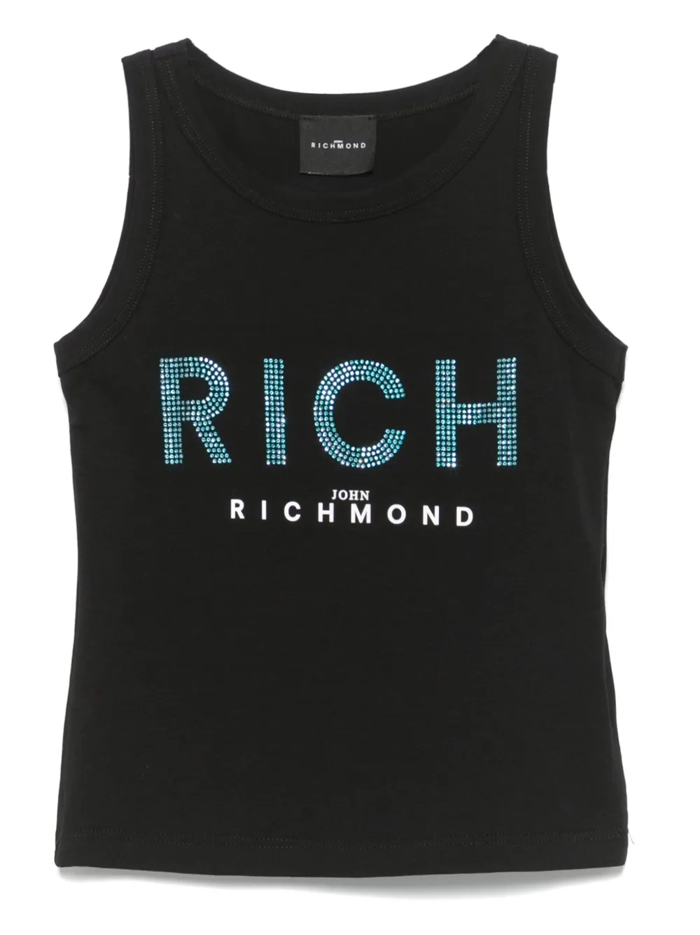 Shop John Richmond Junior Rhinestone-logo Tank Top In 黑色