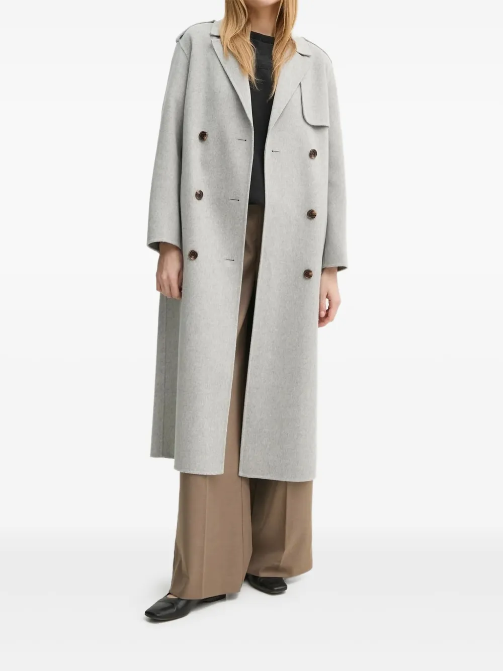 Theory Wool-cashmere Double-breasted Coat In Gray