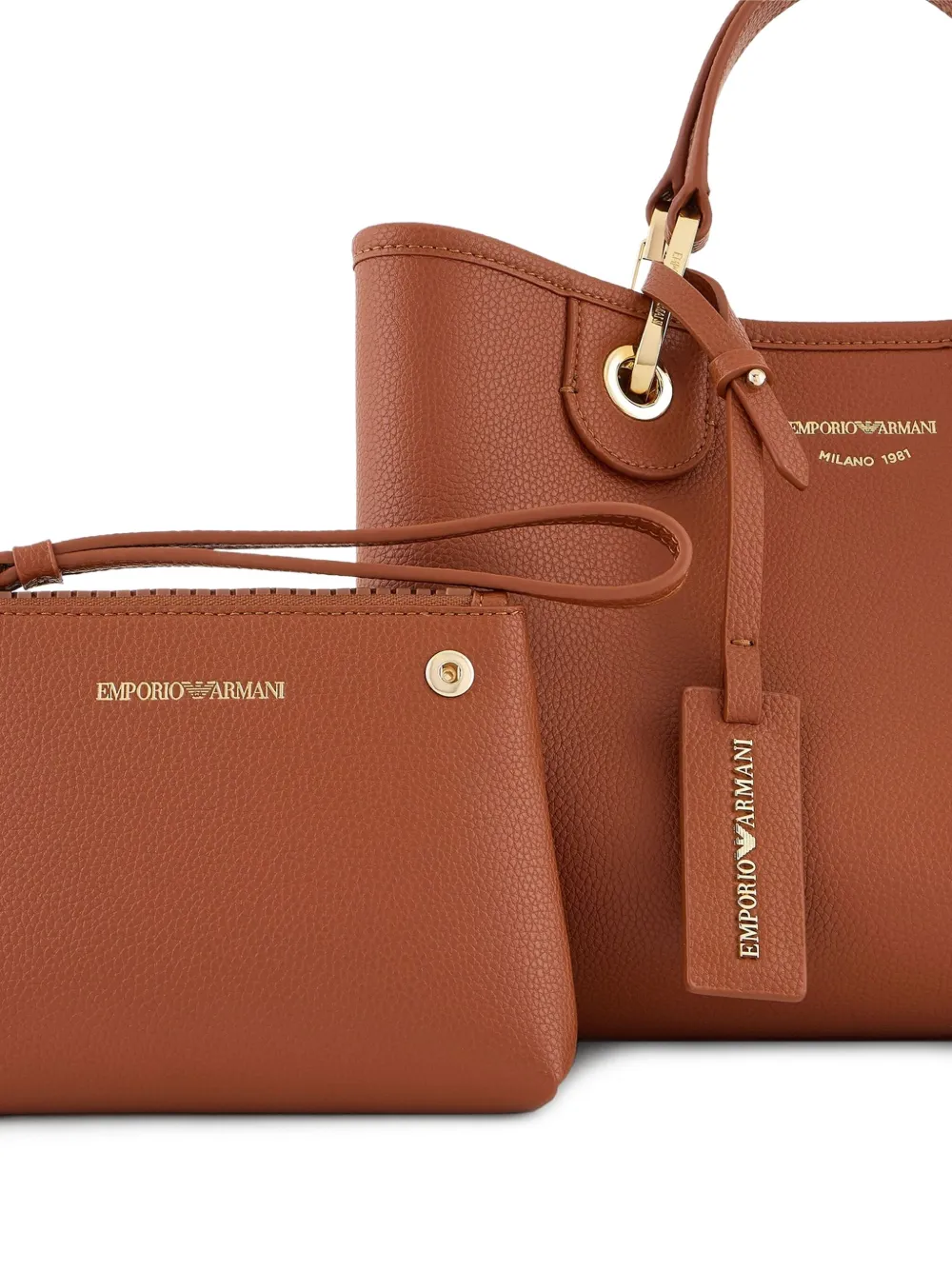 Emporio Armani Leren shopper Bruin