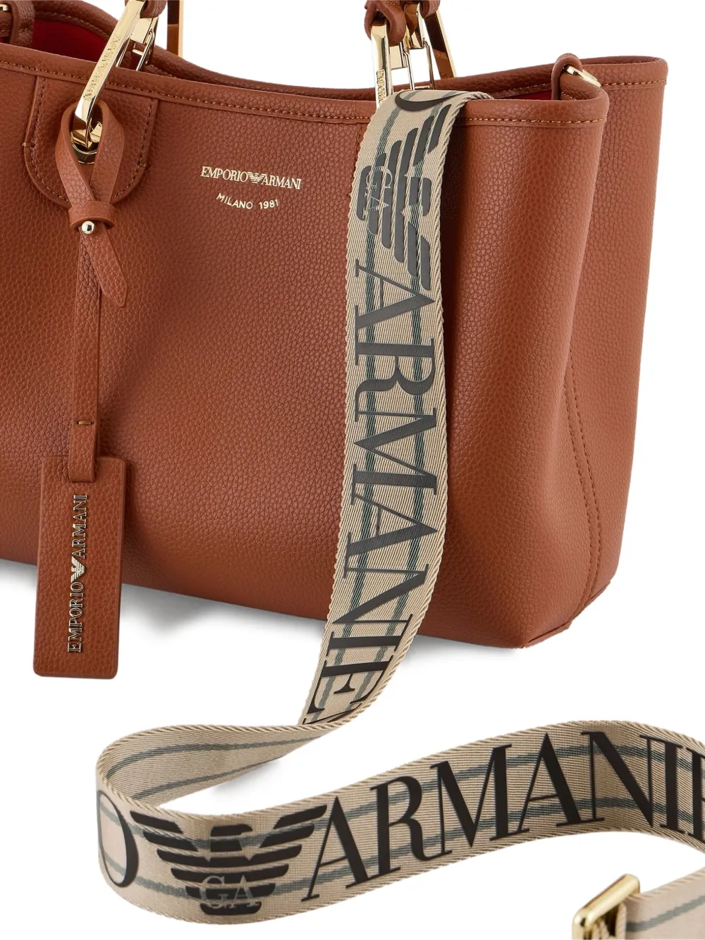 Emporio Armani Leren shopper Bruin