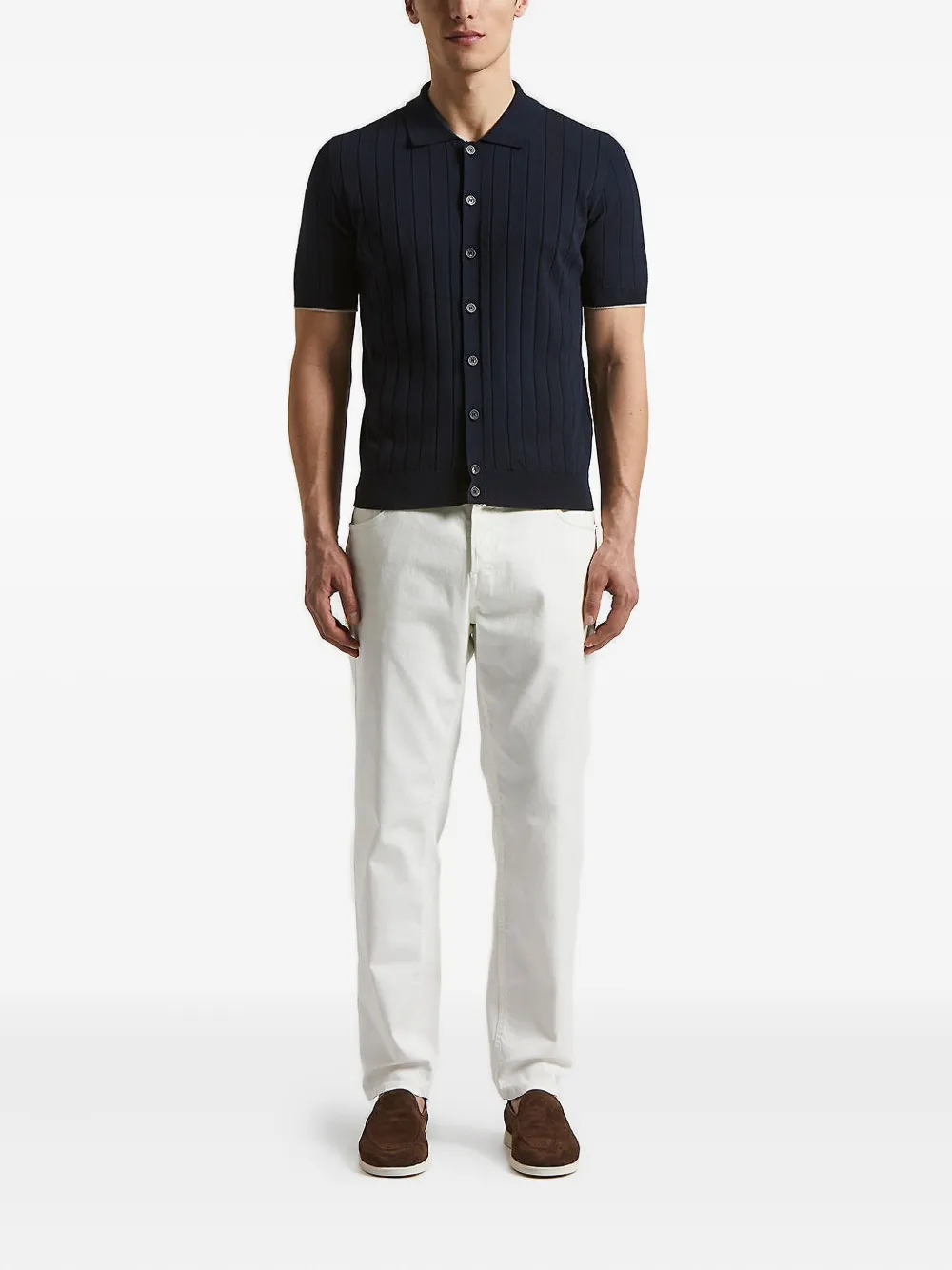 Peserico ribbed-knit polo shirt - Blauw