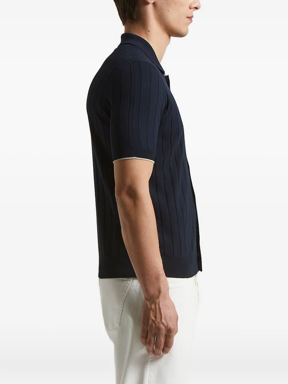 Peserico Ribbed-knit Polo Shirt In Blue