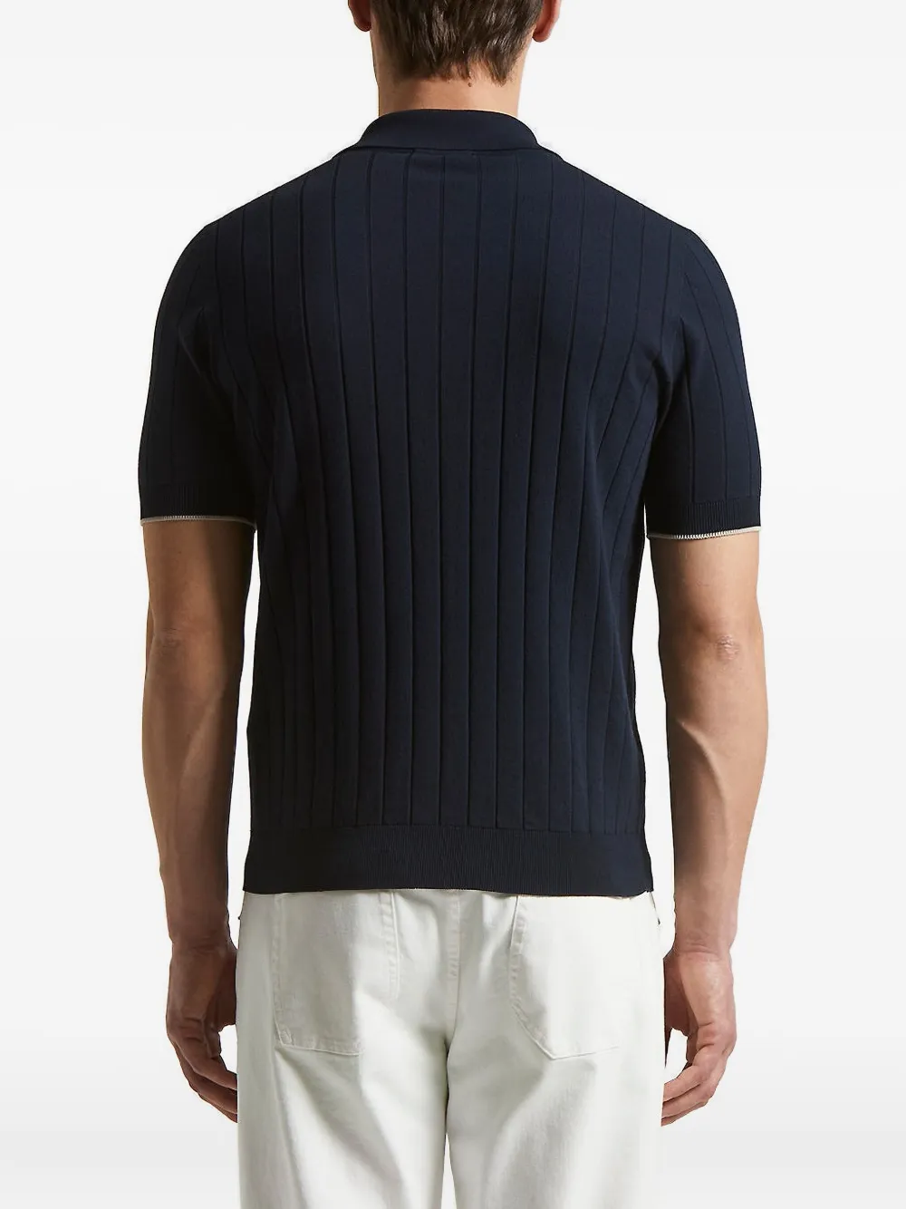 Peserico Ribbed-knit Polo Shirt In Blue