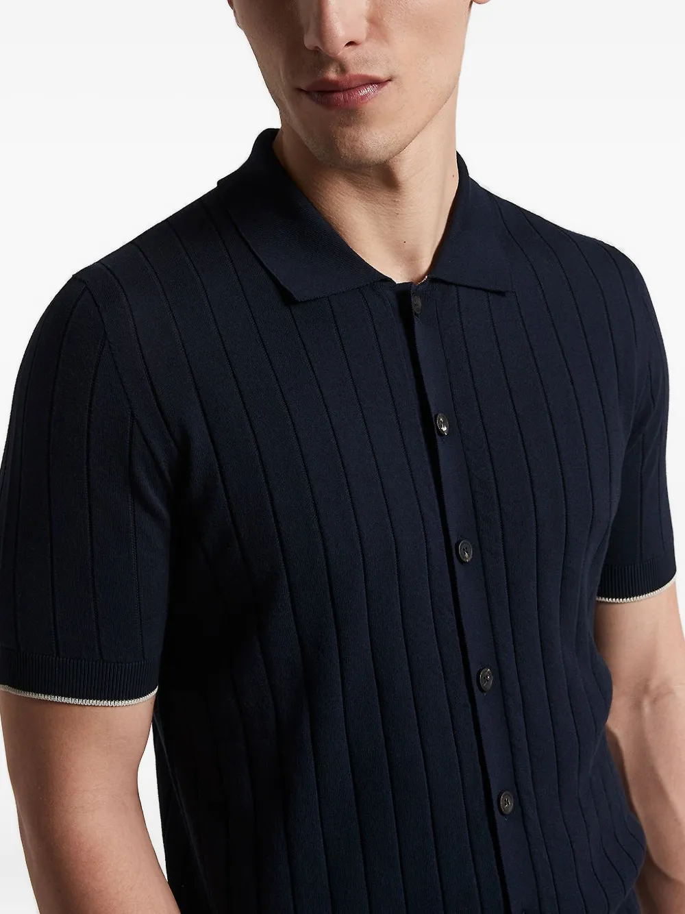 Peserico Ribbed-knit Polo Shirt In Blue
