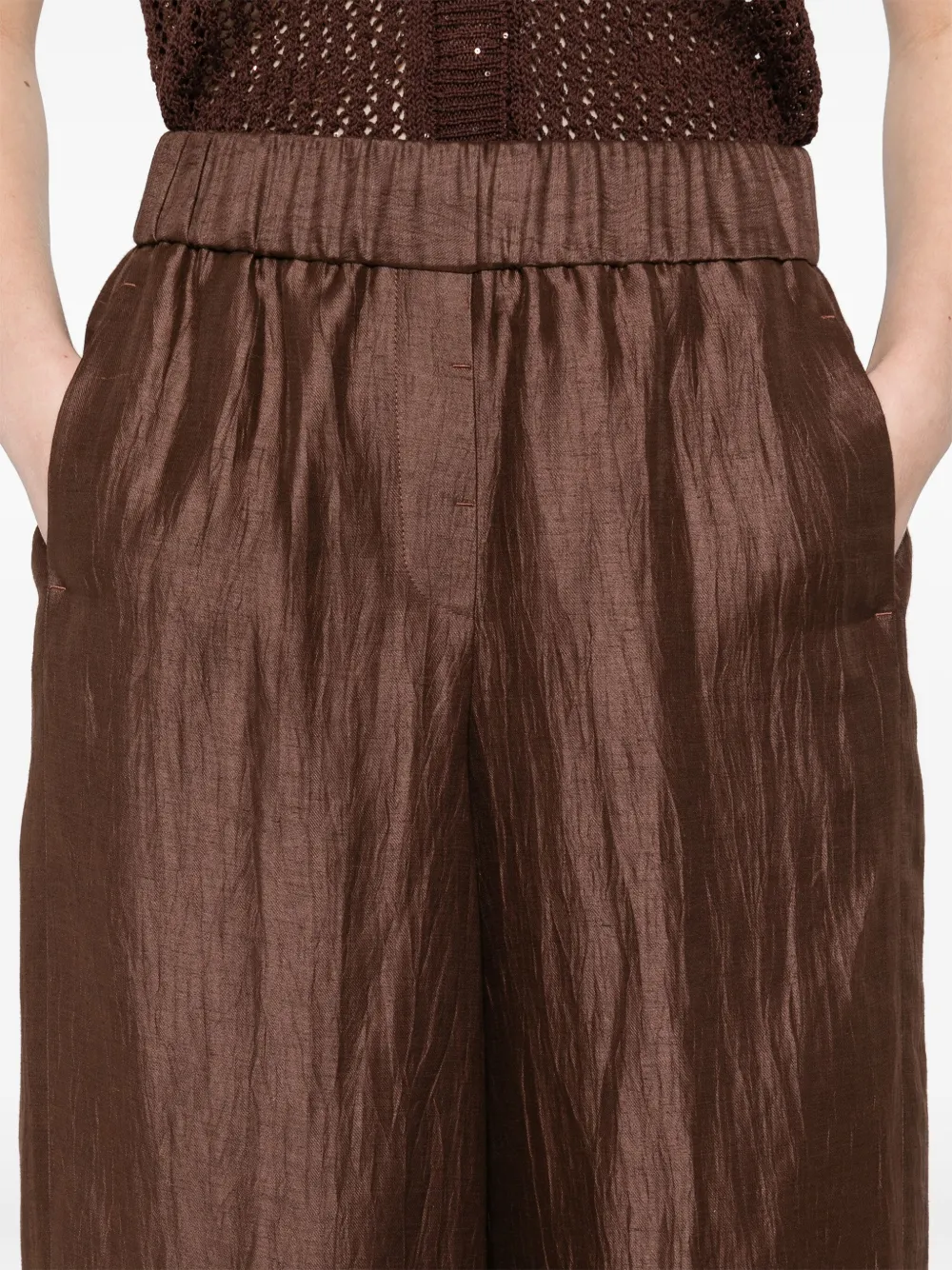 Peserico Crinkle-effect Trousers In Brown