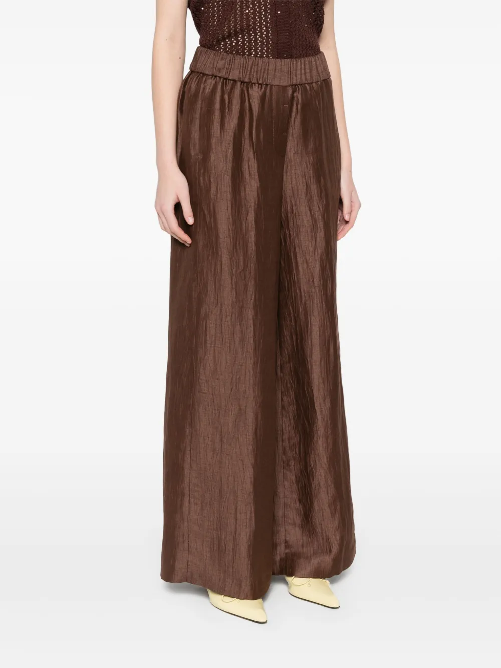 Peserico Crinkle-effect Trousers In Brown