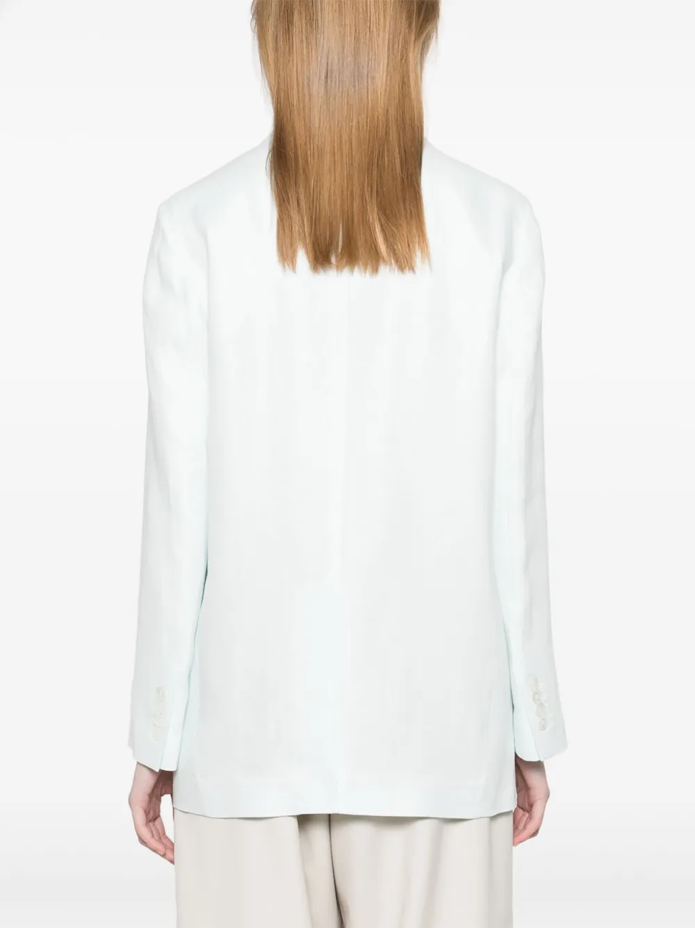 Shop Peserico Double-breasted Linen Blazer In Green