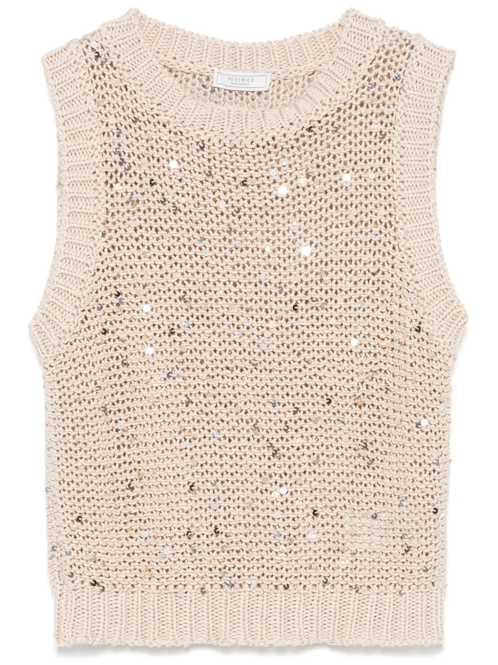 Shop Peserico Sequinned Cotton Top In Neutrals